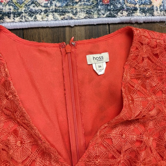 size S Orange Lace Dress Full Length Sleeveless Halter V Neck Fitted - Picture 3 of 13